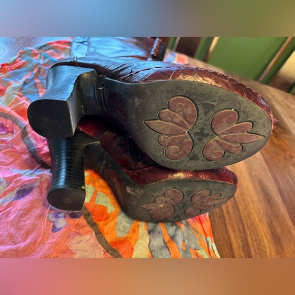 Born oxblood 14-button zip-up tall leather boots - Picture 13 of 14